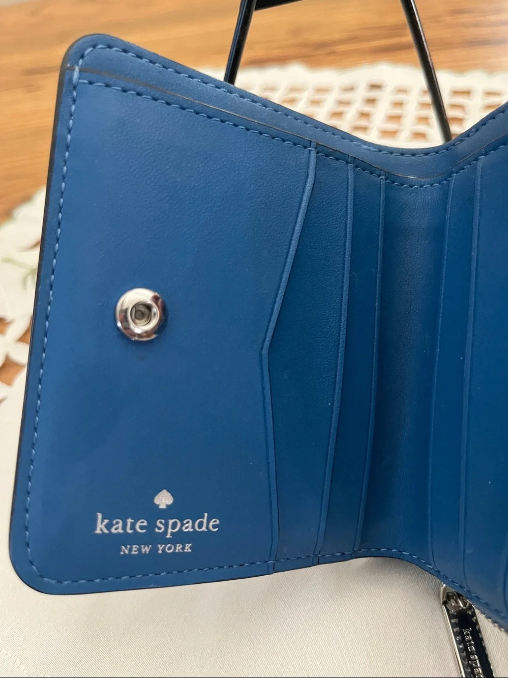 kate spade Blue Polar Bear Compact Zip Wallet - Picture 6 of 8